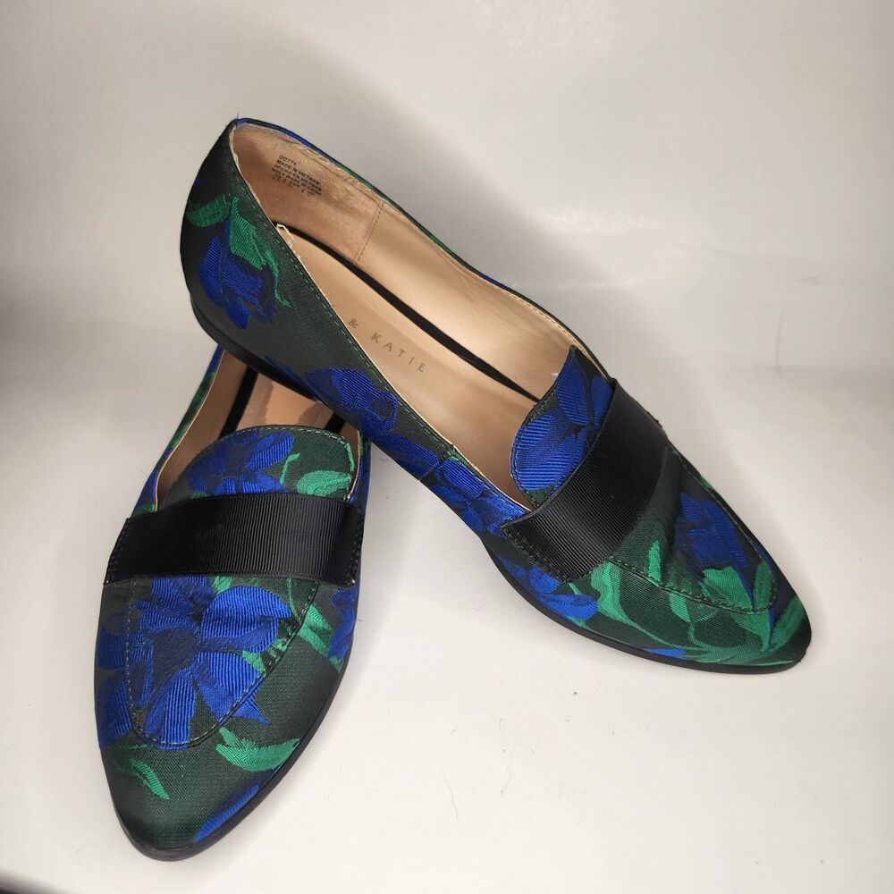 KELLY KATIE‎ Floral Flat Shoes Loafers Womens 8.5 Green Blue Fabric Business